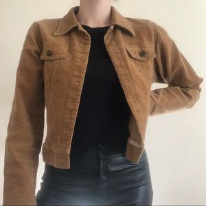 Vintage Tan Corduroy Cropped Trucker Jacket